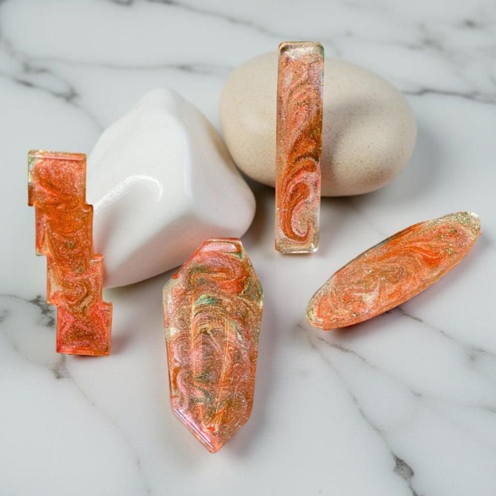 Elegant Swirl resin hair clips - Gold and Orange set/4